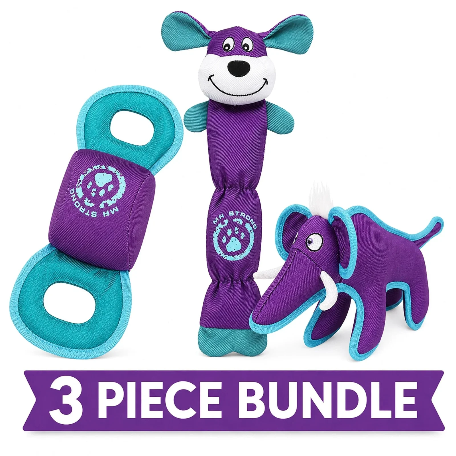 Pet Life ® 3-Piece Durable Nylon Plush Squeaking Bundle Dog Toy Set - Purple and Aqua - Image 2