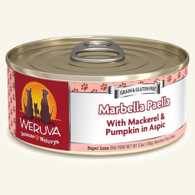 Weruva Dog Marbella Paella with Mackerel and Pumpkin in Aspic, 5.5 oz each, Case of 24