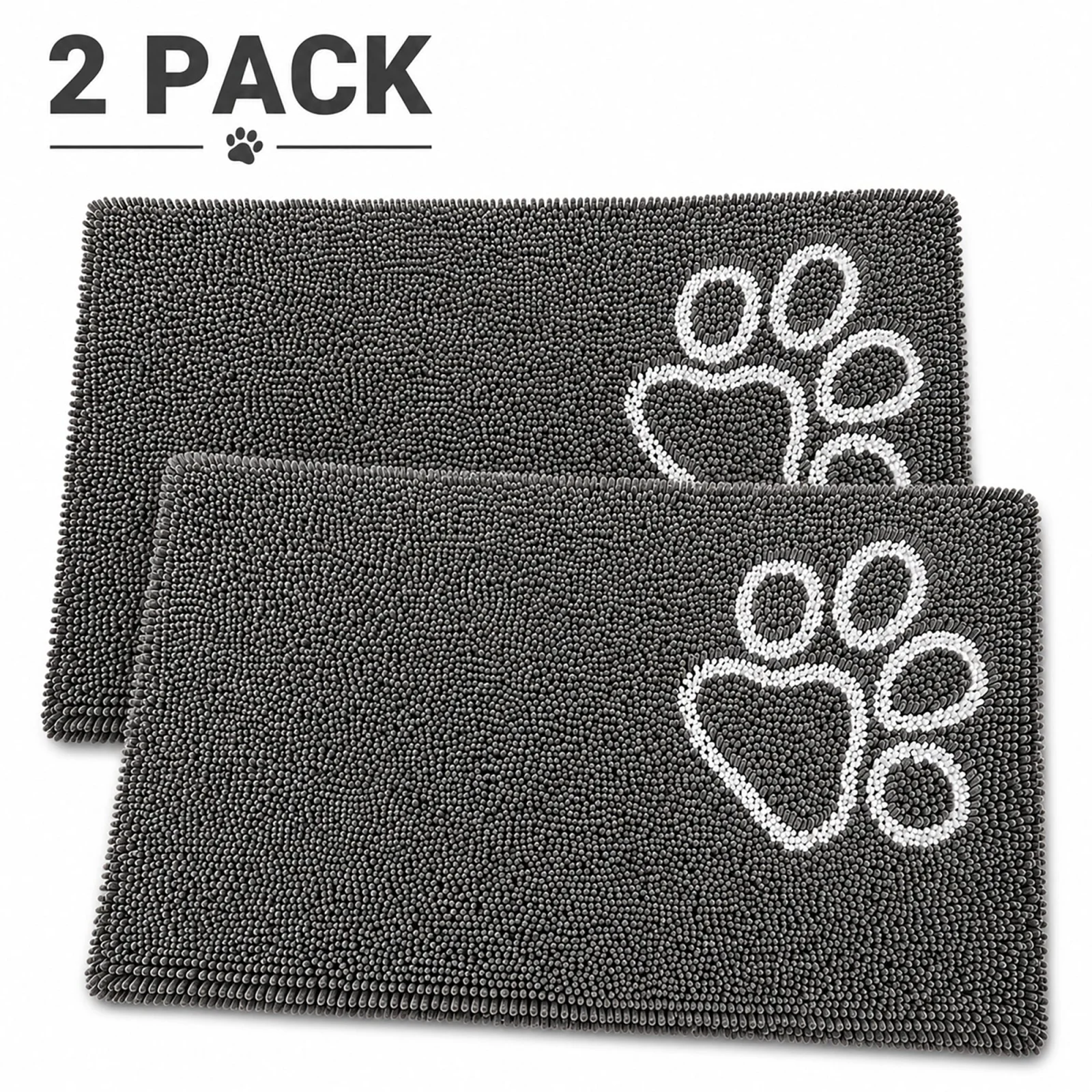 Pet Life ® 'Fuzzy' Quick-Drying Microfiber Anti-Skid and Machine Washable Dog Mat Pet Bed - 2 Pack - Gray
