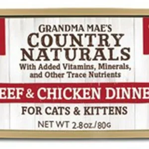 Grandma Mae's Country Naturals Grain-Free Wet Cat Food - Beef and Chicken Chunks Dinner in Gravy, 2.8 oz each, Case of 24