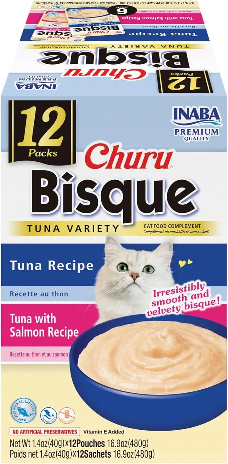 Inaba Churu Bisque Cat Food Side Dish - Tuna Variety Pack, 16.8 oz (12 ct)