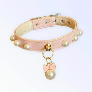 Beaded Pearls and Bow Dog Collar