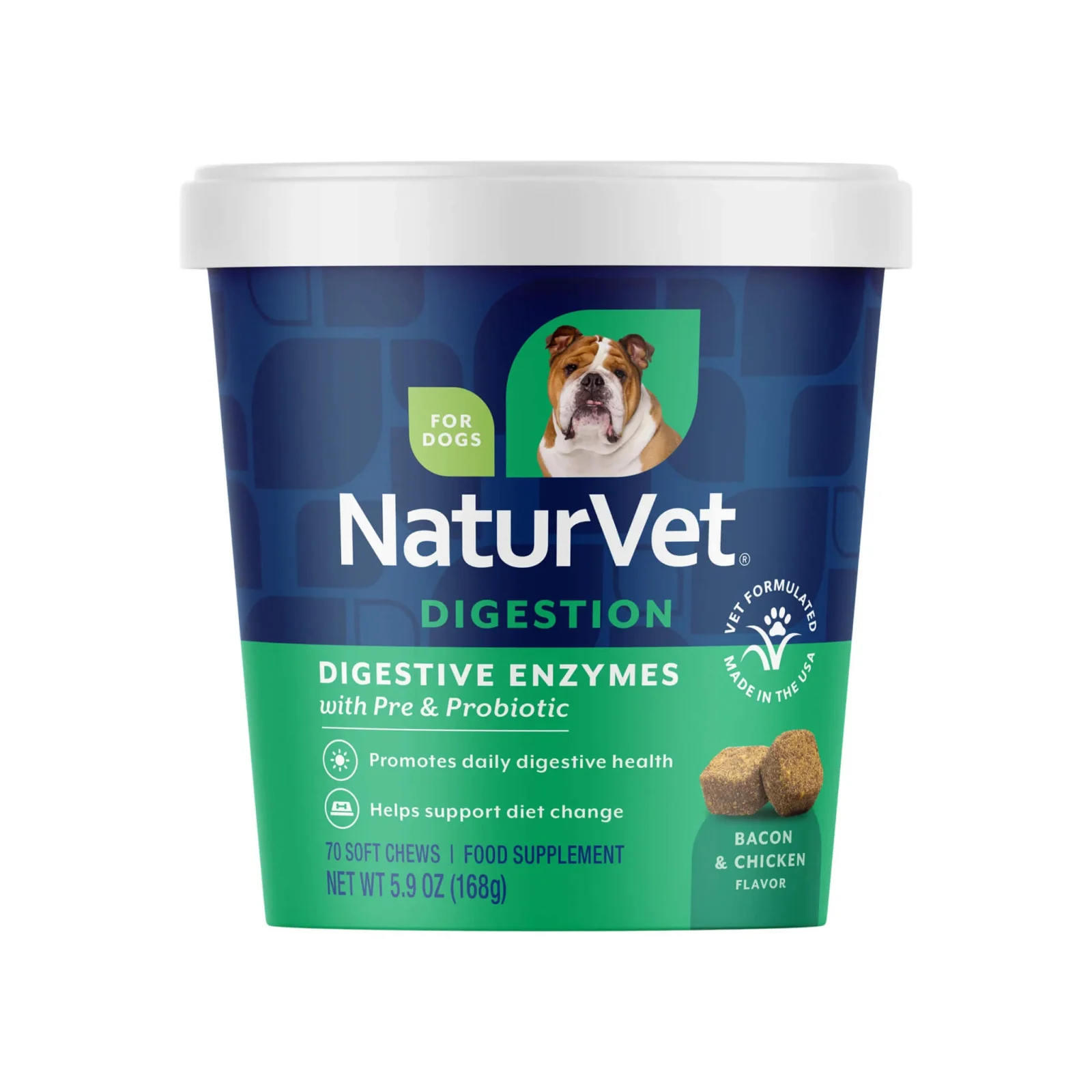 NaturVet Digestive Enzymes Daily Digestive Support Soft Chews for Dogs