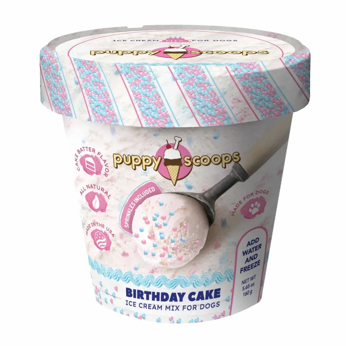 Puppy Cake Scoops Ice Cream Mix Birthday Cake with Pupfetti Sprinkles Pint Large 5.65 oz