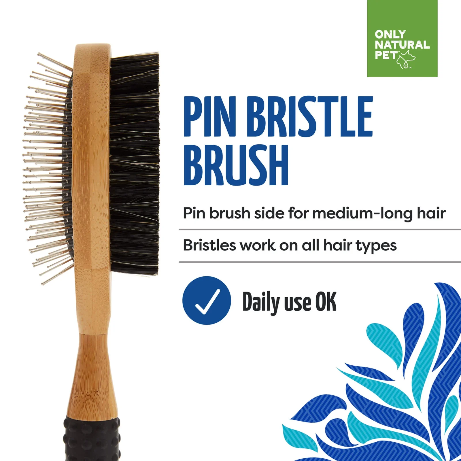 Only Natural Pet Pin Bristle Brush with Bamboo Handle for Dogs - Image 2