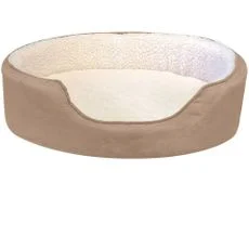 FurHaven Faux Sherpa & Suede Oval Pet Bed - Clay (Small) - Image 2