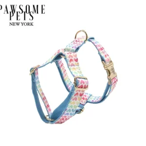 Step-in Dog Harness, Rainbow Heart Blue