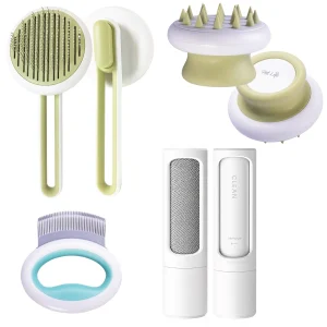 Pet Life ® 4-Piece Modern Premium Massage Slicker and Lint Brush and Deshedder Cat and Dog Grooming Set - Green