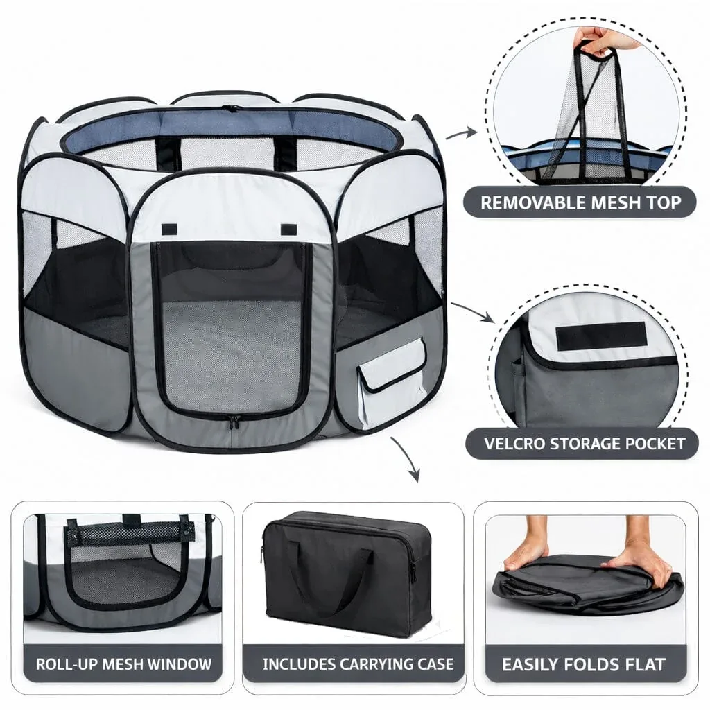 Pet Life ® 'All-Terrain' Lightweight Easy Folding Wire-Framed Collapsible Travel Pet Dog Playpen crate - Image 2