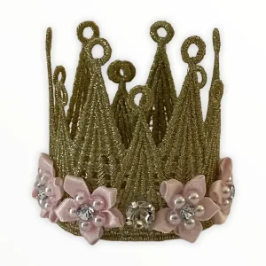 Floral and Lace Crown for Dogs - Gold Lace, Silk Flowers & Rhinestone Dog Crown by Bark Fifth Avenue