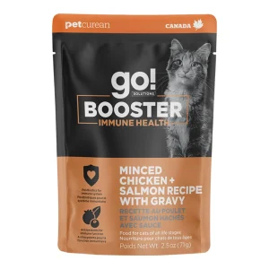 Petcurean Go! Solutions Booster Minced Chicken + Salmon Wet Cat Food Topper - Immune Health, 2.5 oz each, Case of 24
