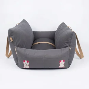 Petter World Car Travel Bed with Safety Leash for Dogs and Cats (Autumn Gray)