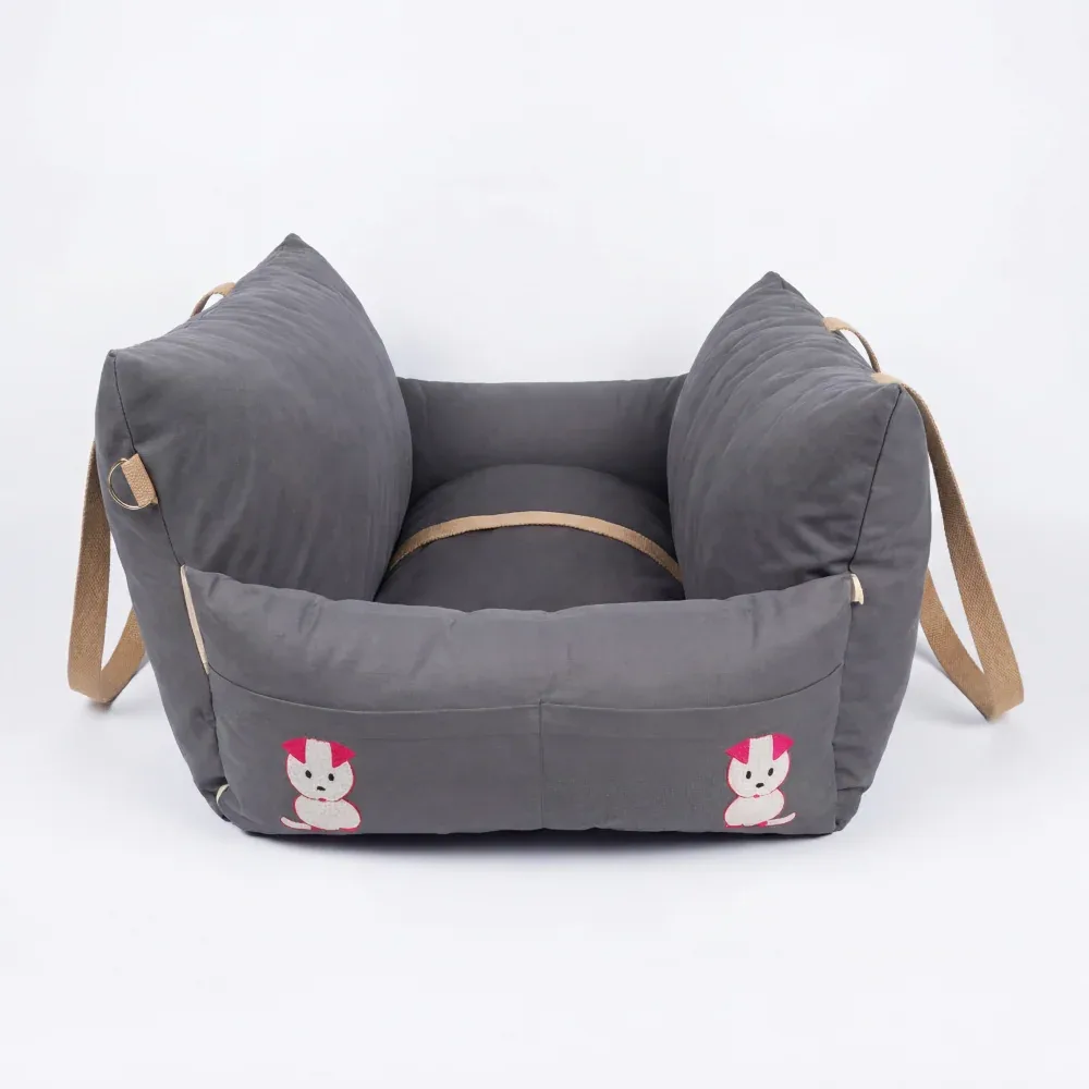 Petter World Car Travel Bed with Safety Leash for Dogs and Cats (Autumn Gray)