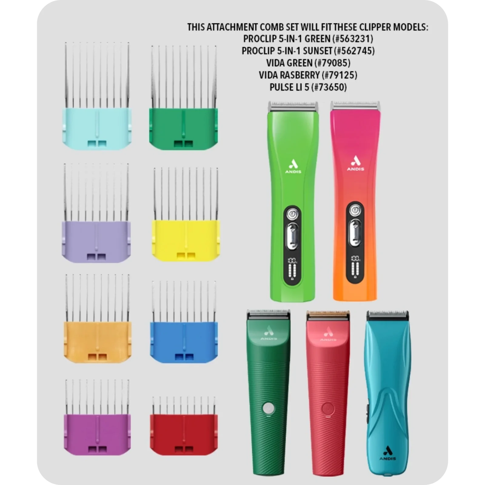 Adjustable Blade 8 Piece Comb Set by Andis - Image 2