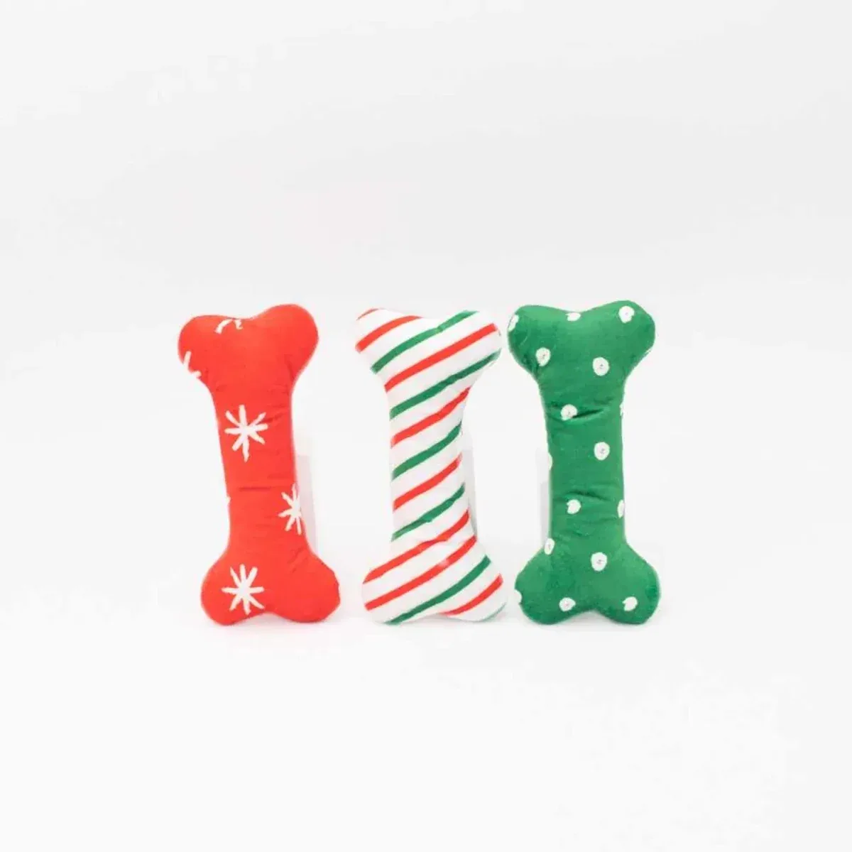 ZippyPaws Holiday Patterned Bones Regular Plush Dog Toy, 3-Count