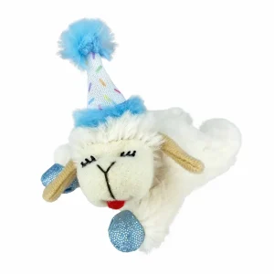 Multipet Lamb Chop with Birthday Hat Cat Toy, Blue
