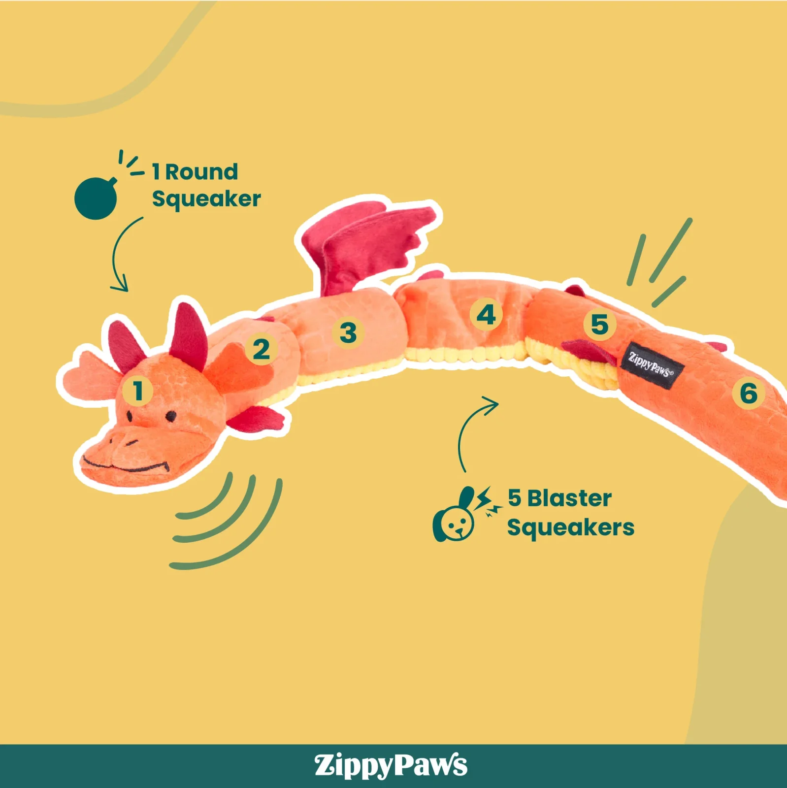 Zippy Paws Zippy Dragonz Plush Squeaky Toy for Dogs (Red) - Image 2