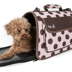 Pet Life ® Casual Polka-Dotted Airline Approved Folding Zippered Collapsible Travel Pet Dog Carrier w/ Pouch