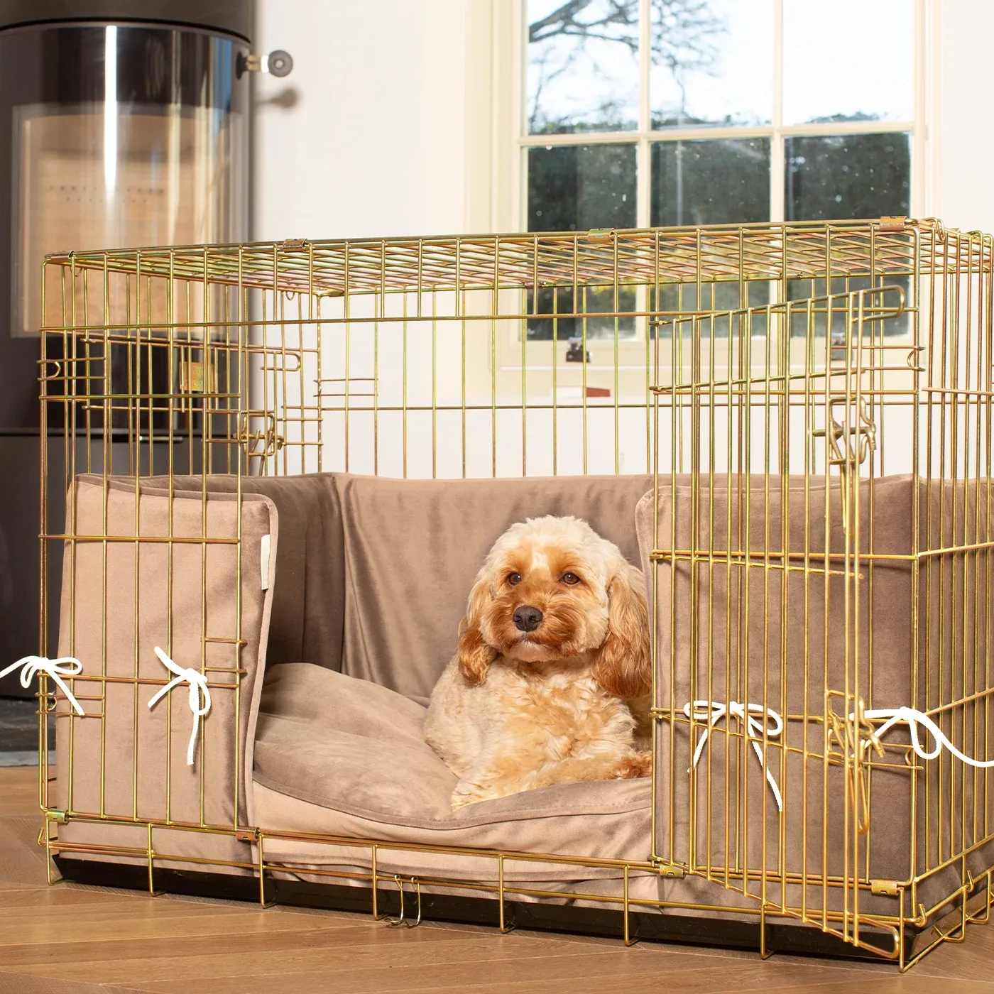 Dog Crate with Cushion & Bumper in Clay Velvet by Lords & Labradors