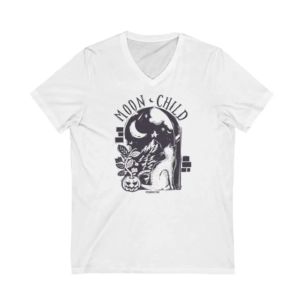 Moon Child V-Neck Cat T-Shirt - Image 2