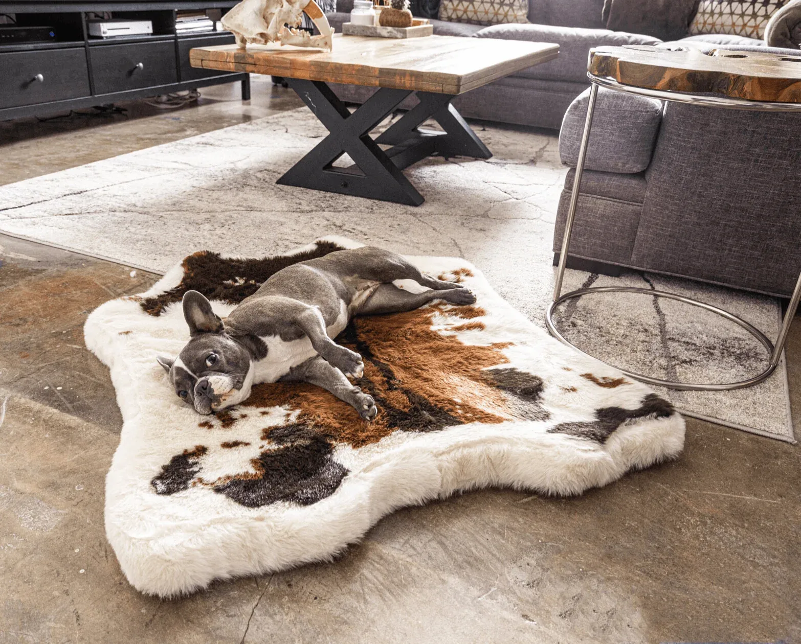 PupRug® Animal Print Memory Foam Dog Bed - Brown Faux Cowhide - Image 2