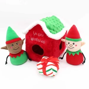 ZippyPaws Holiday Burrow Santa's Workshop Plush Dog Toy