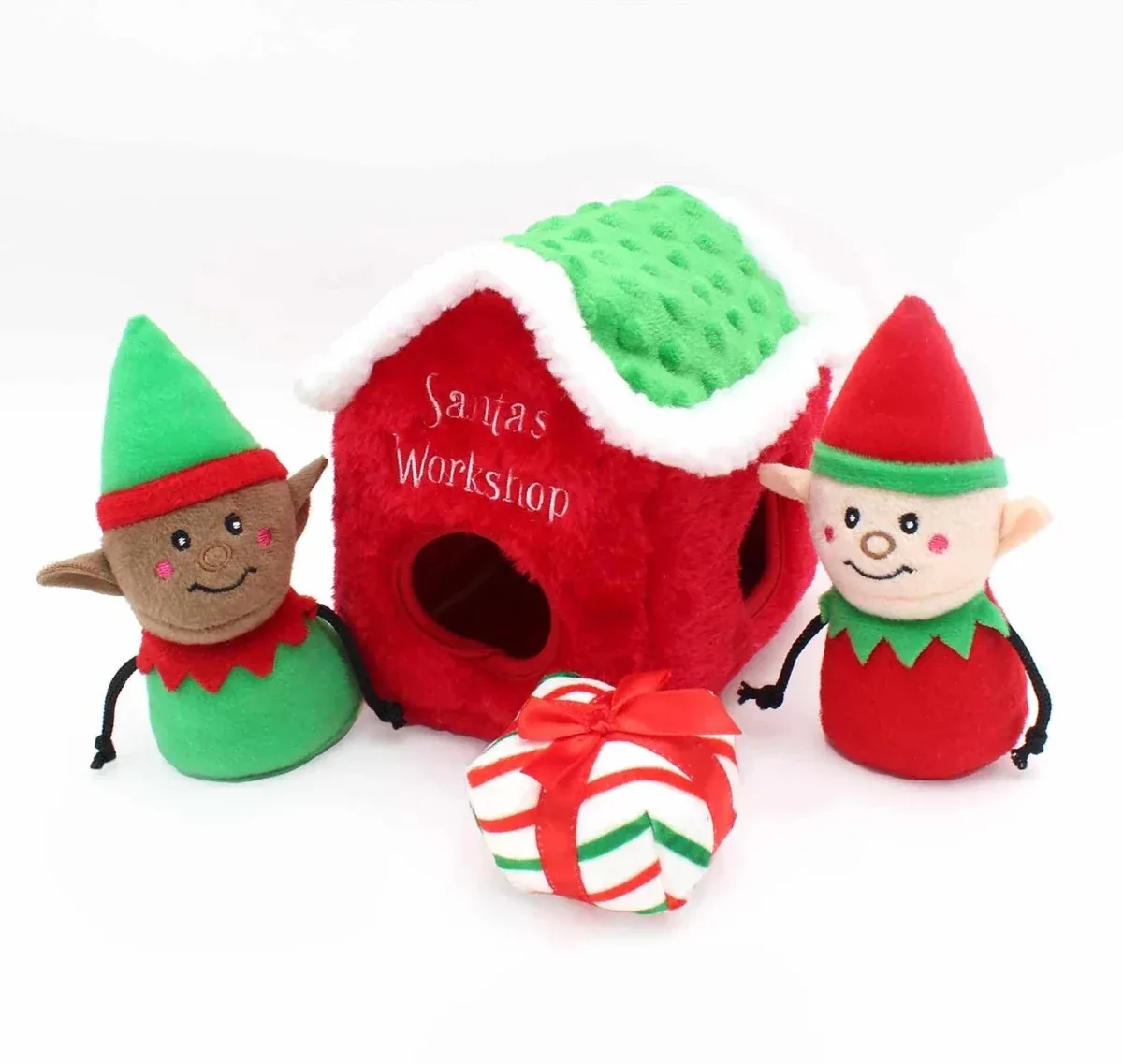 ZippyPaws Holiday Burrow Santa's Workshop Plush Dog Toy