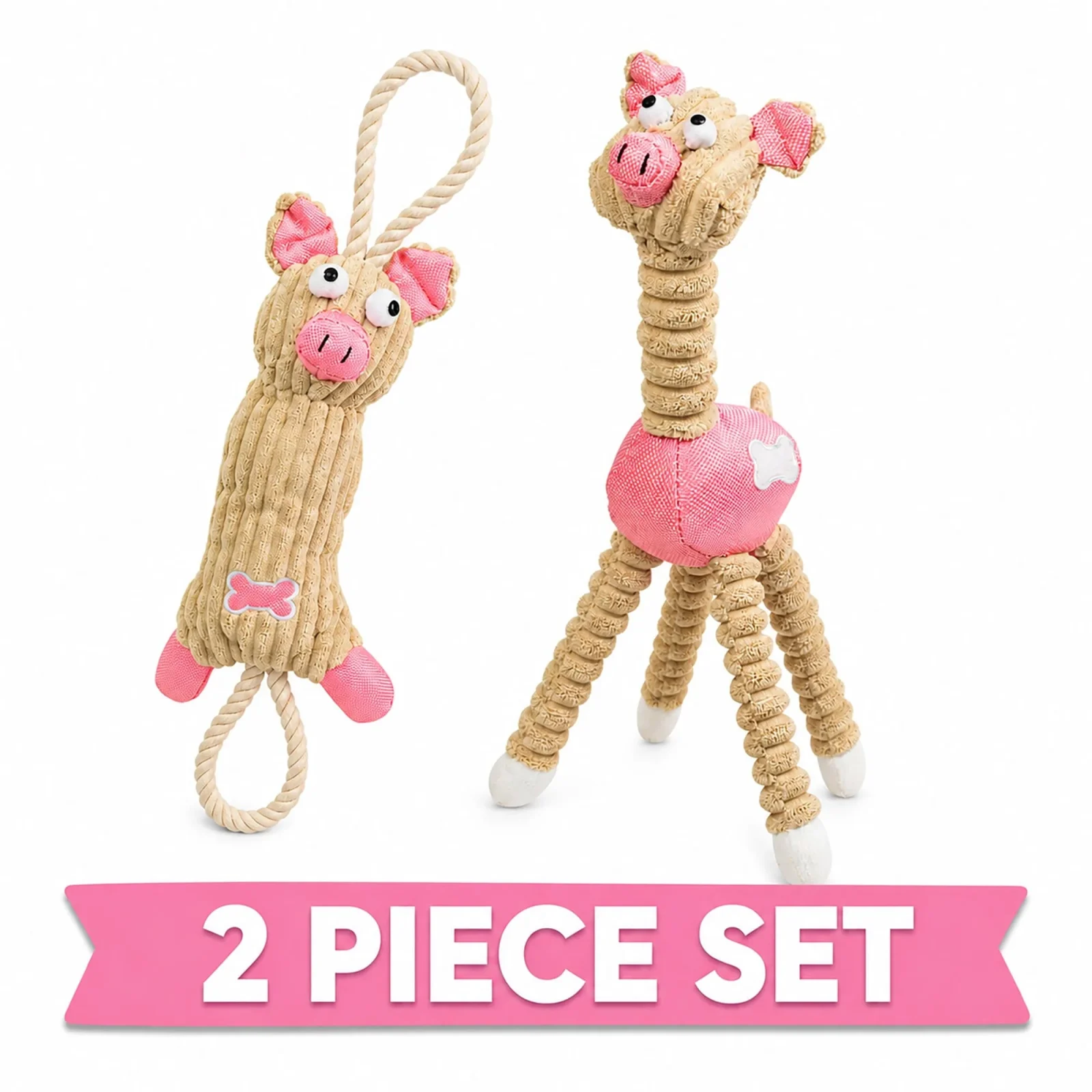 Pet Life ® 2-Piece Eco-Friendly Recyclable Jute Rope and Plush Dog Toy Set - Pink - Image 2
