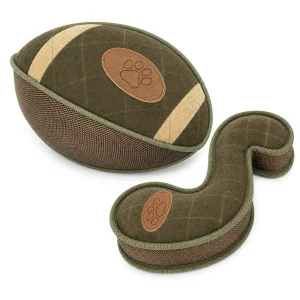 Pet Life ® 2-Piece Indoor or Outdoor Durable Nylon Plush Squeak and Fetch Dog Toy Set - Olive Green