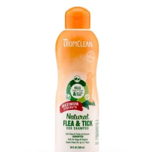 TropiClean Natural Flea & Tick Maximum Strength Pet Shampoo for Dogs 20 fl oz