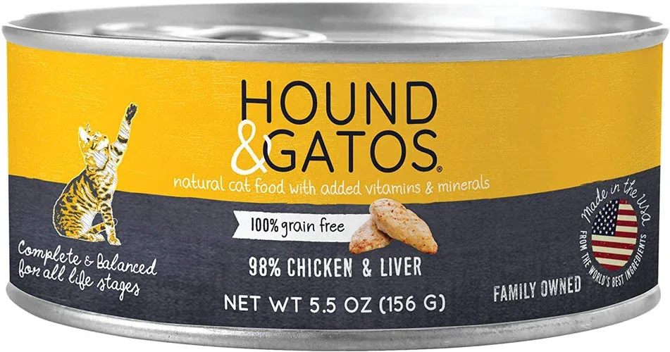 Hound and Gatos Cat Grain-Free Chicken and Liver, 5.5 oz each, Case of 24