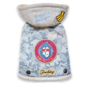Touchdog ® Outlaw Embellished Retro-Denim Hooded Dog Sweater Coat