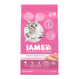 IAMS Proactive Health Sensitive Digestion & Skin Adult Dry Cat Food Turkey, 6 lb