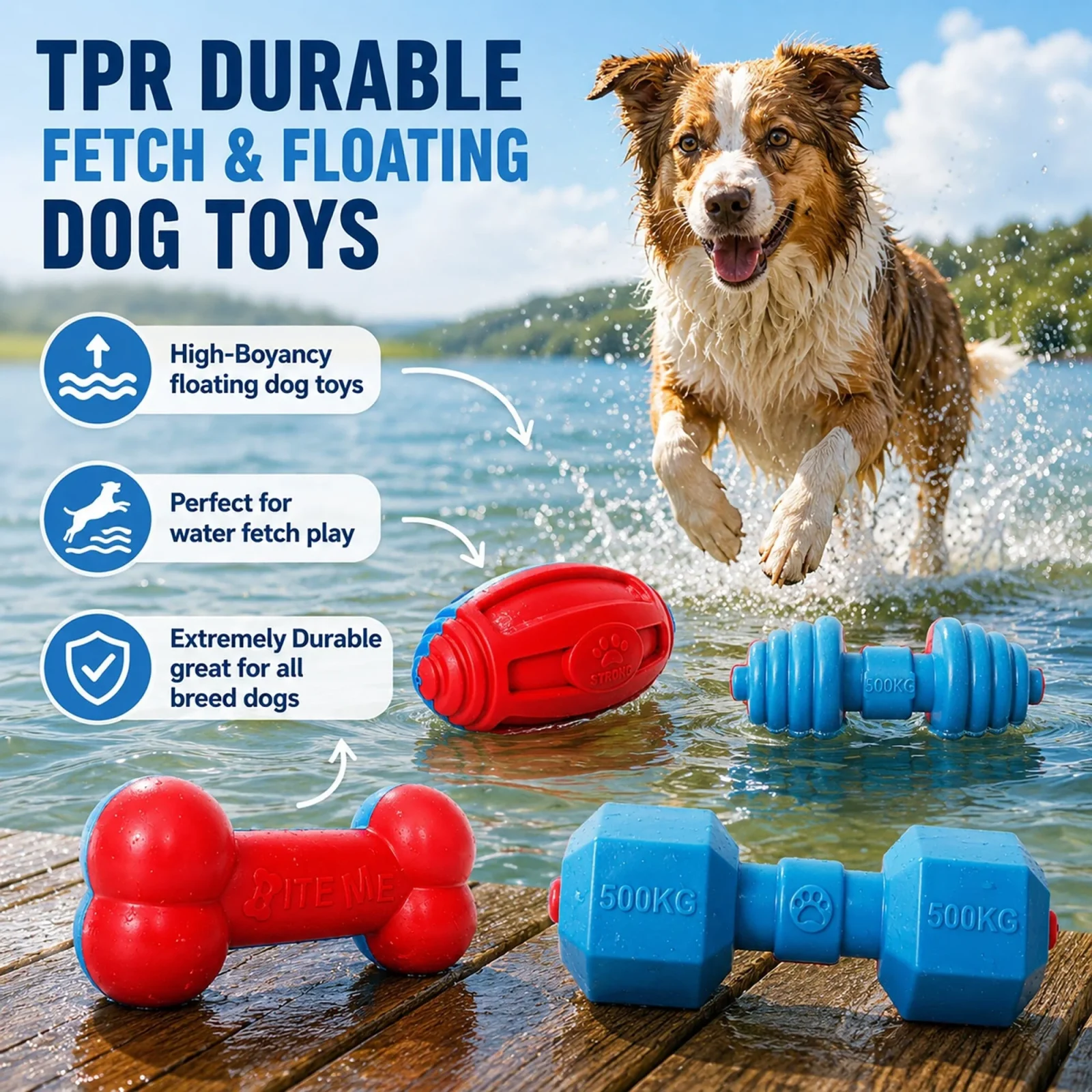 Pet Life ® 'Iron Wag' Durable Chew and Fetch TPR Waterproof Floating Dog Toy - Image 2
