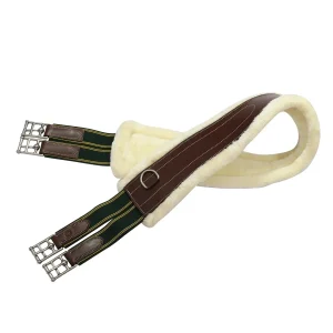 Henri de Rivel Contoured Leather Sherpa Fleece Girth-Australian Nut, 38 in