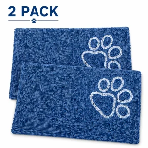Pet Life ® 'Fuzzy' Quick-Drying Microfiber Anti-Skid and Machine Washable Dog Mat Pet Bed - 2 Pack - Blue