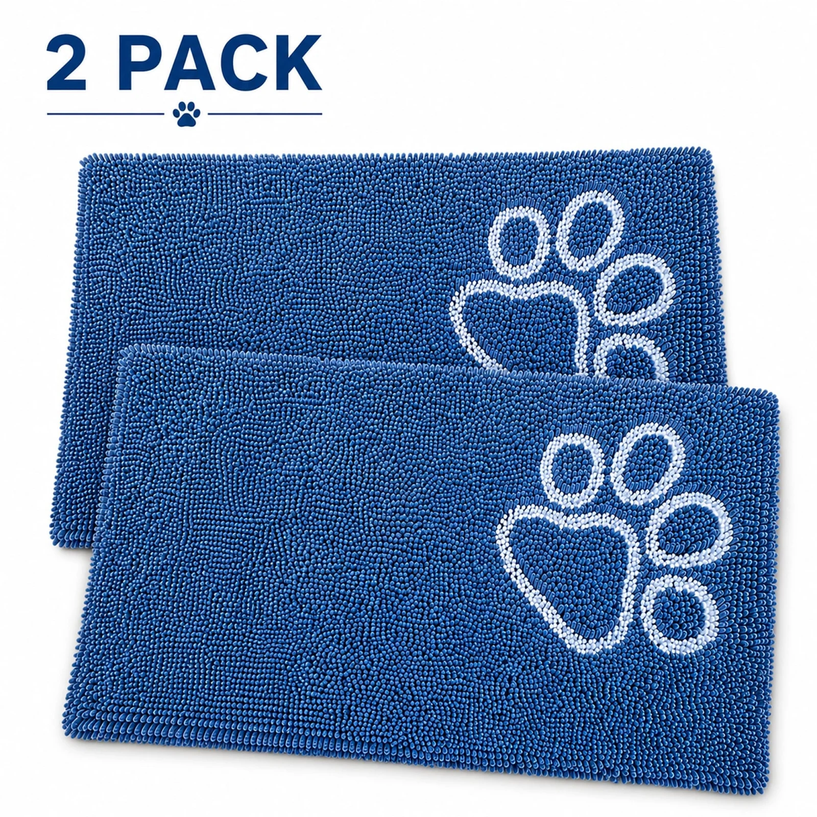 Pet Life ® 'Fuzzy' Quick-Drying Microfiber Anti-Skid and Machine Washable Dog Mat Pet Bed - 2 Pack - Blue