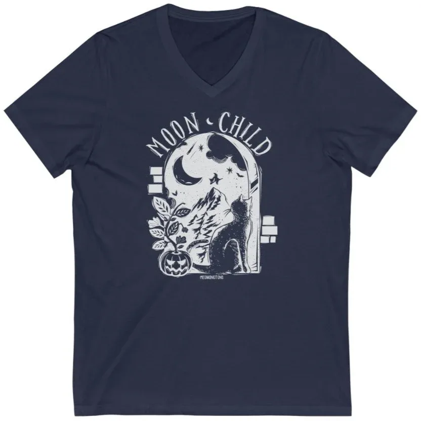 Moon Child V-Neck Cat T-Shirt
