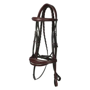 Henri de rivel Jamaika Pro Anatomical Fancy Raised Wide Flash Noseband Bridle with Raised laced reins-Australian Nut-Cob