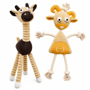 Pet Life ® 2-Piece Eco-Friendly Recyclable Jute Rope and Plush Dog Toy Set - Brown and Yellow