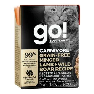 Go! Solutions Cat Carnivore Grain-Free Wet Cat Food - Minced Lamb and Wild Boar with Gravy, 6.4 oz each, Case of 24