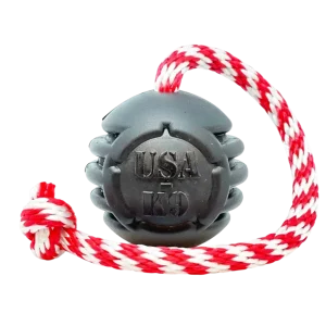 USA-K9 Magnum Black Stars and Stripes Ultra-Durable Rubber Chew Dog Toy, Reward Toy, Tug Toy, and Retrieving Toy