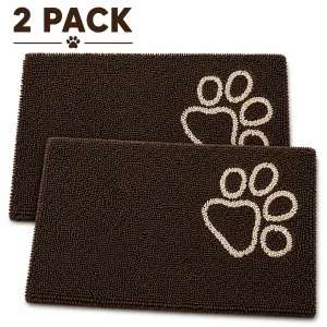 Pet Life ® 'Fuzzy' Quick-Drying Microfiber Anti-Skid and Machine Washable Dog Mat Pet Bed - 2 Pack - Dark Brown