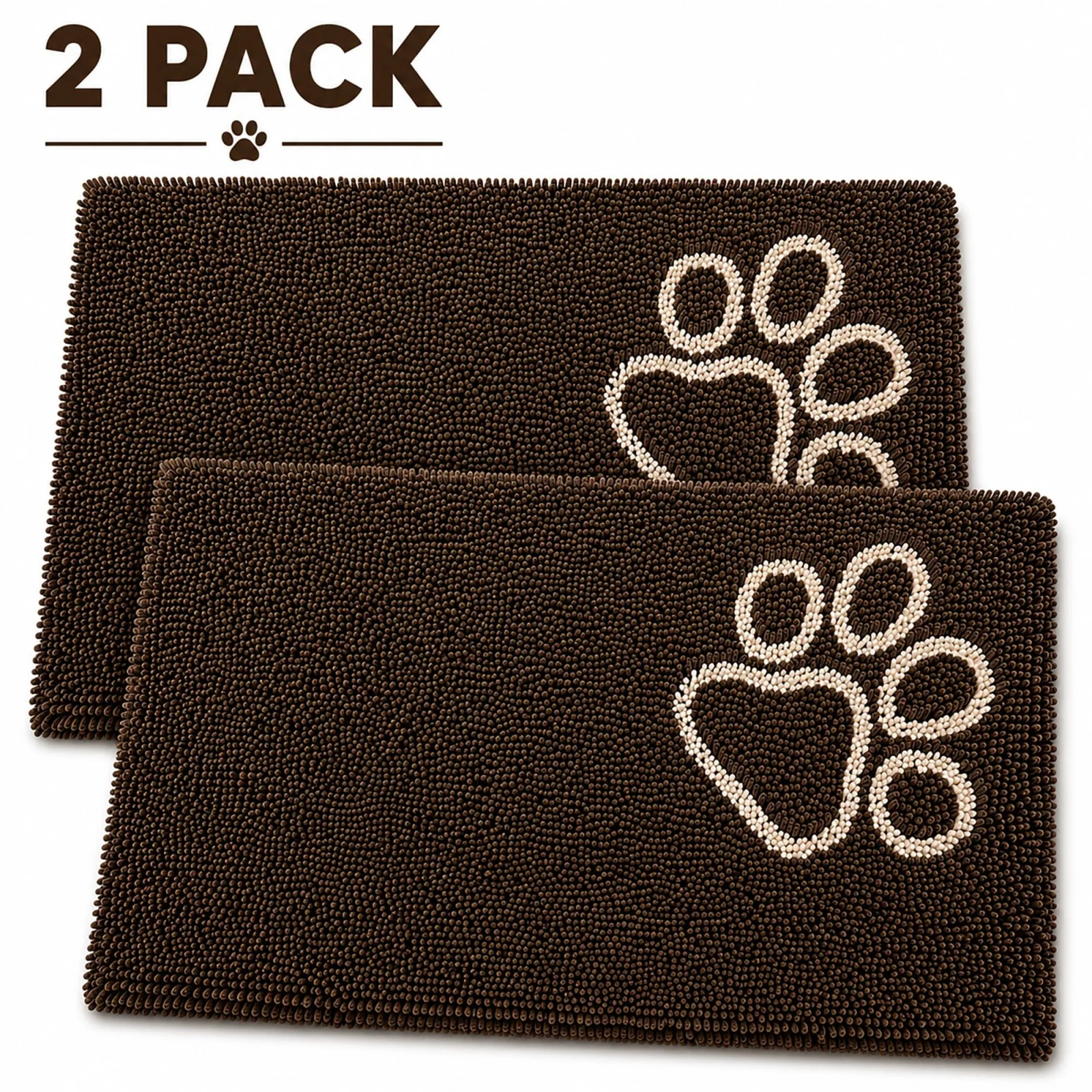 Pet Life ® 'Fuzzy' Quick-Drying Microfiber Anti-Skid and Machine Washable Dog Mat Pet Bed - 2 Pack - Dark Brown
