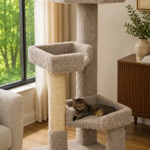 3-Level Solid Wood Cat Tree for Small Cats | Compact Cat Condo