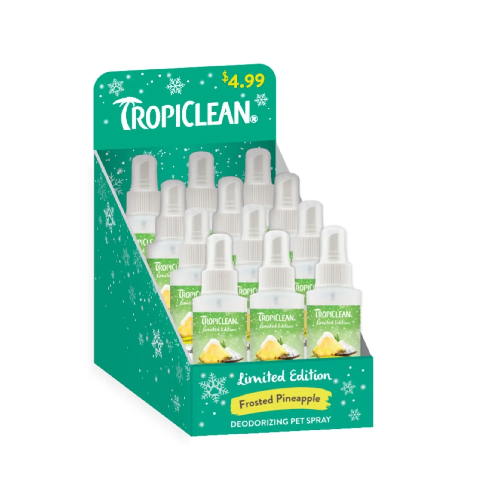 TropiClean Limited Edition Deodorizing Pet Spray Counter Display Frosted Pineapple, 12 ct (2 displays)