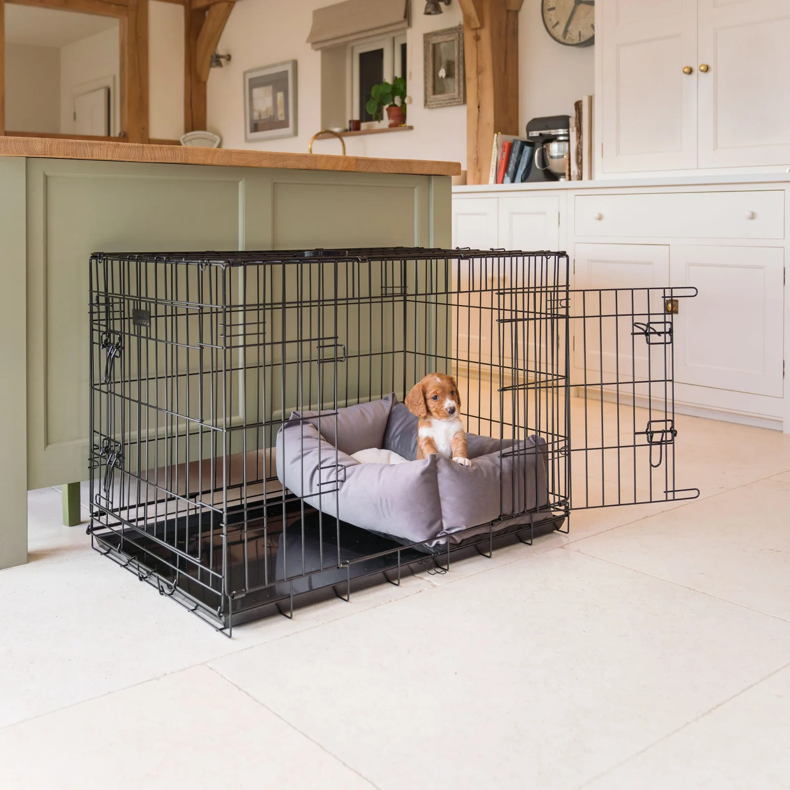 Dog Crate with Cosy & Calming Puppy Crate Bed in Silt Velvet by Lords & Labradors - Image 2