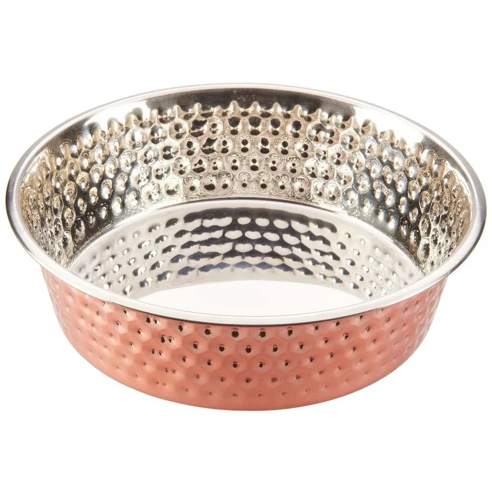 Spot Honeycomb Non Skid Stainless Steel Dog Bowl Hammered Exterior, Copper, 3 qt