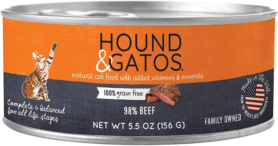Hound and Gatos Cat Grain-Free Beef, 5.5 oz each, Case of 24