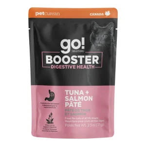 Petcurean Go! Solutions Booster Tuna + Salmon Pate Wet Cat Food Topper - Digestive Health, 2.5 oz each, Case of 24